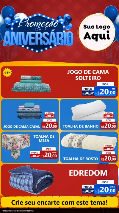 Modelo de TV para TV Vertical com o tema Promoção de Aniversário para Cama, Mesa e Banho