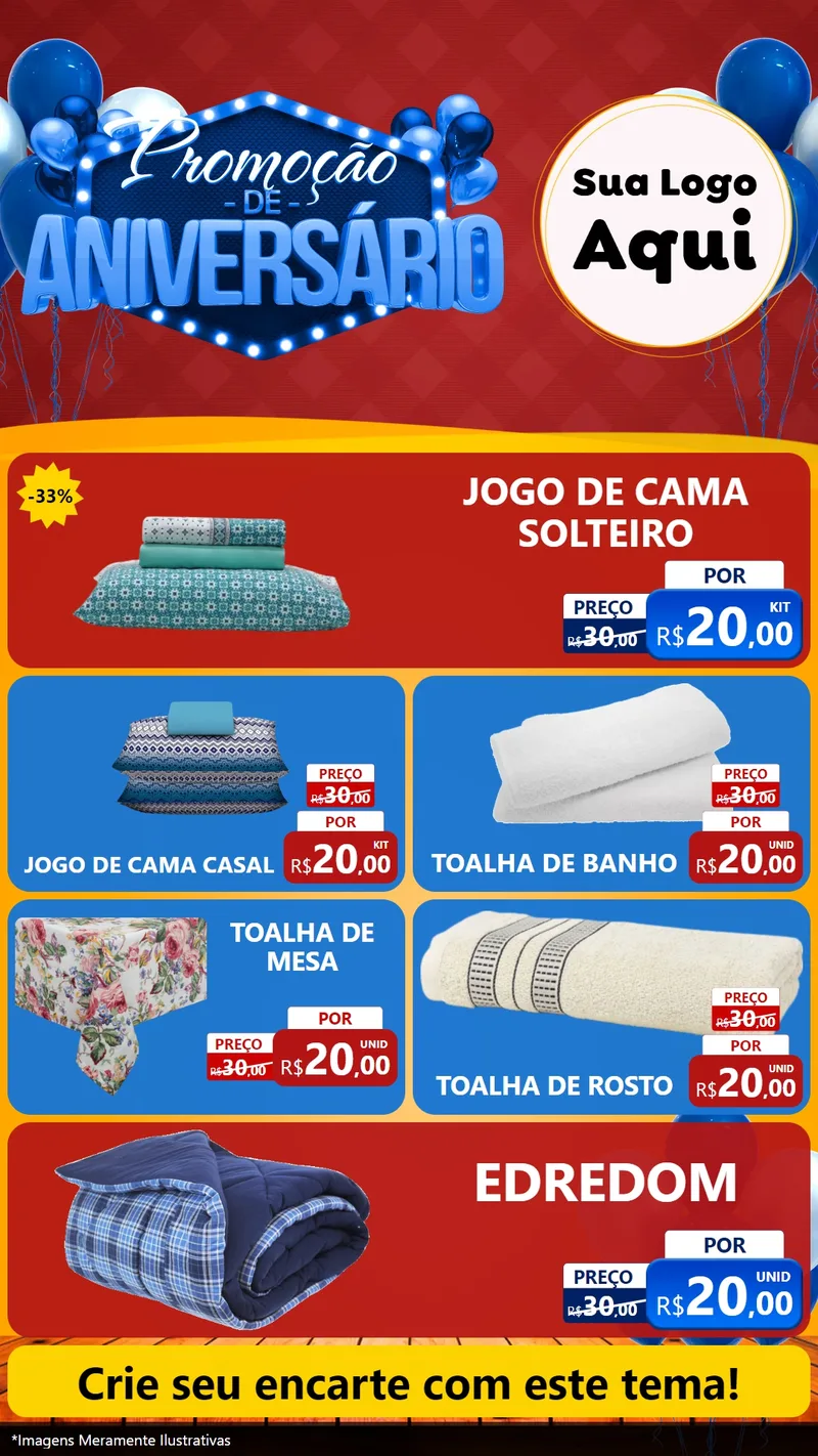 Modelo de TV para TV Vertical com o tema Promoção de Aniversário para Cama, Mesa e Banho