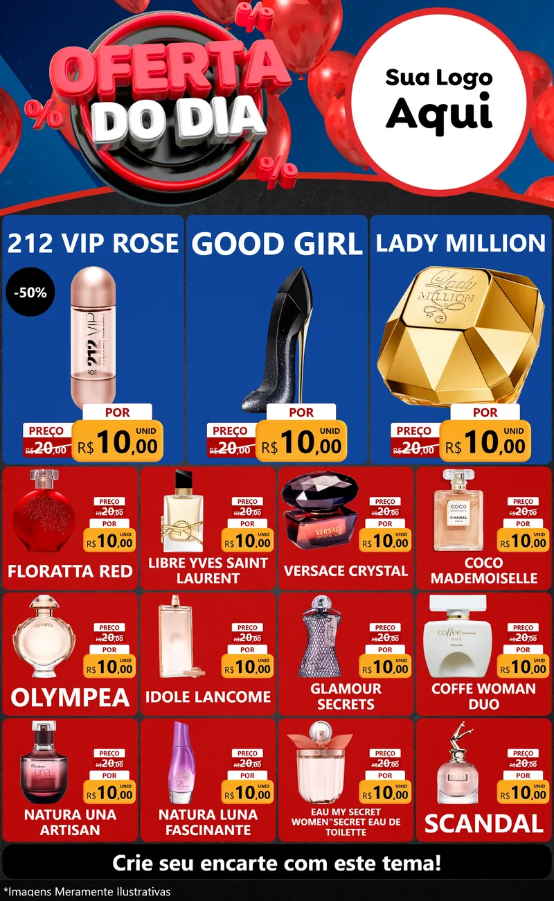 Modelo de Encarte para Encarte Grande com o tema Oferta do Dia para Perfumes