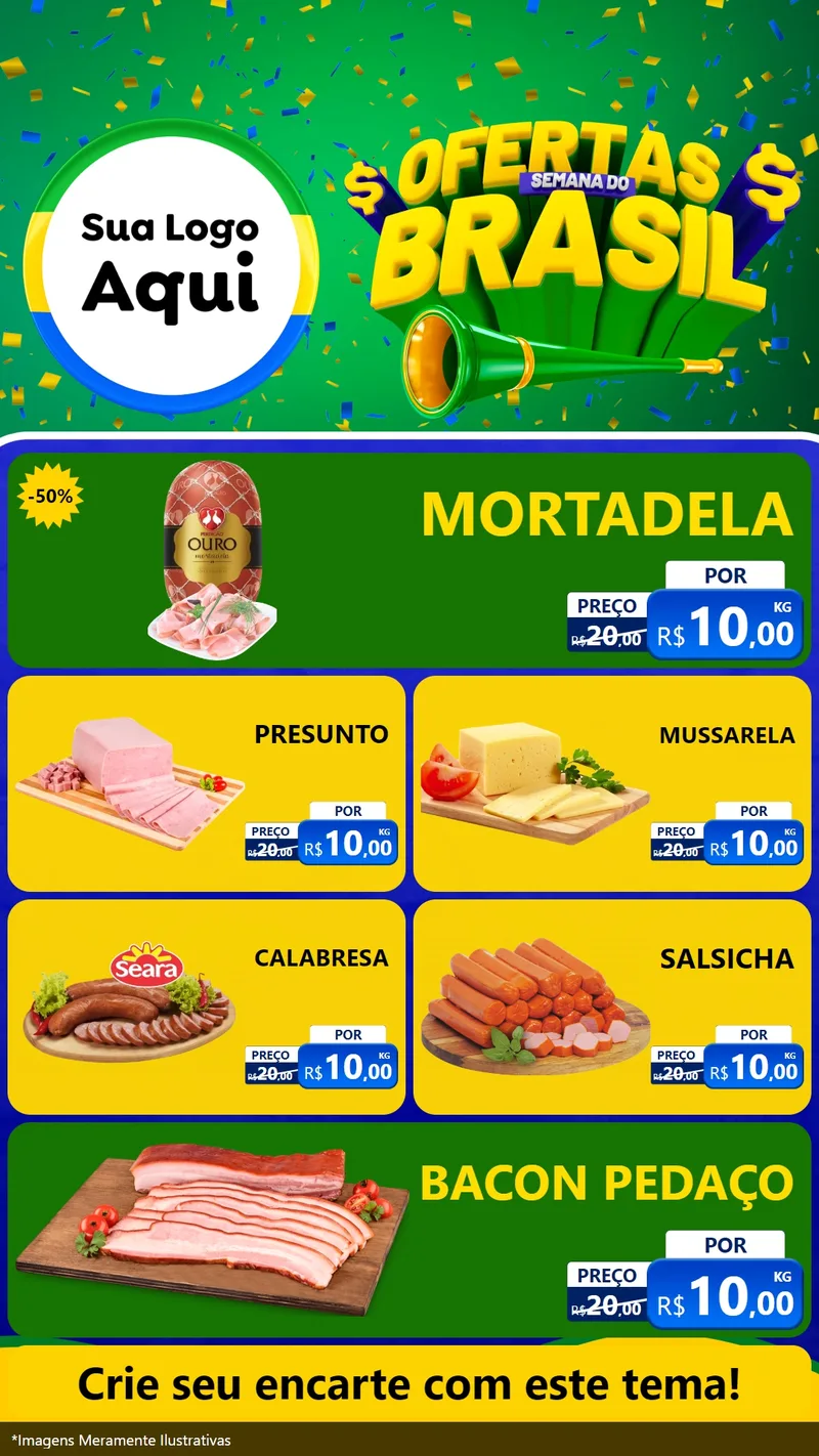 Modelo de TV para TV Vertical com o tema Ofertas Semana do Brasil para Frios e Laticínios