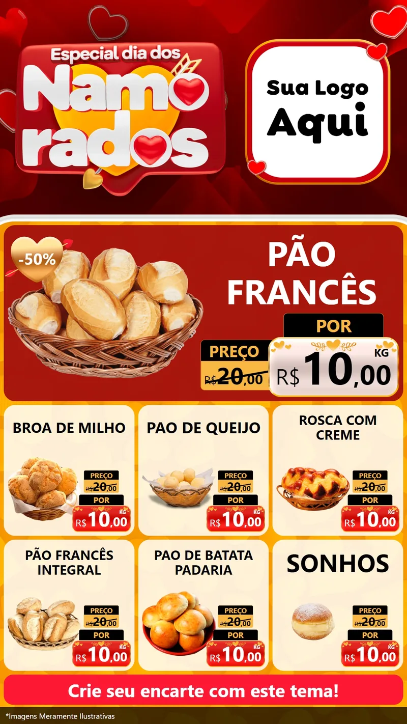 Modelo de Rede Social para Stories com o tema Especial Dia dos Namorados para Padaria