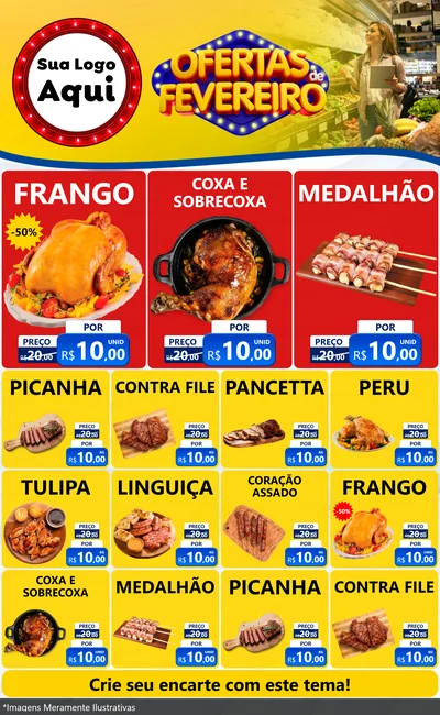 Modelo de Encarte para Encarte Grande com o tema Ofertas de Fevereiro para Assados