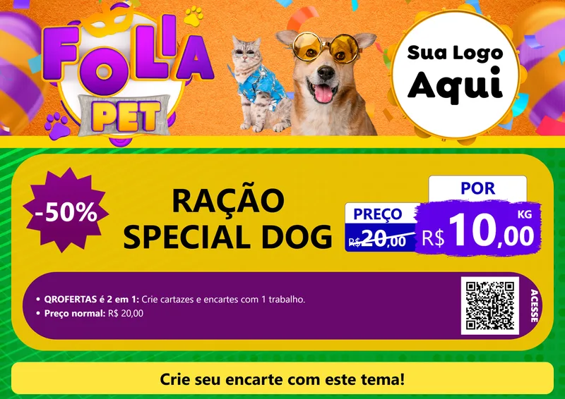 Modelo de Cartaz para Cartaz A4 Horizontal com o tema Folia Pet para Pet Shop