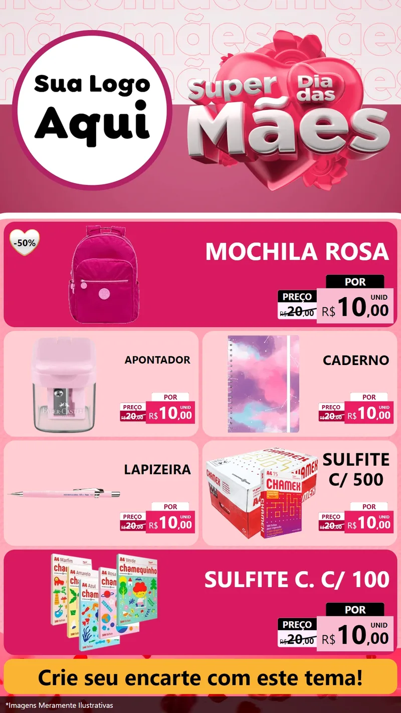 Modelo de TV para TV Vertical com o tema Super Dia Das Mães para Papelaria