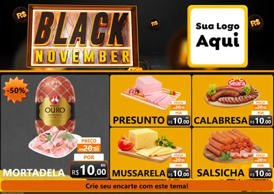 Modelo de Encarte para Encarte A4 Horizontal com o tema Black November para Frios e Laticínios