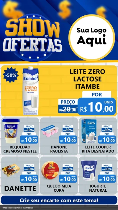 Modelo de Rede Social para Stories com o tema Show de Ofertas para Frios e Laticínios