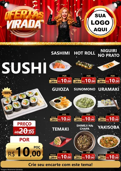 Modelo de Encarte para Encarte A4 Vertical com o tema Ofertas da Virada para Comida japonesa