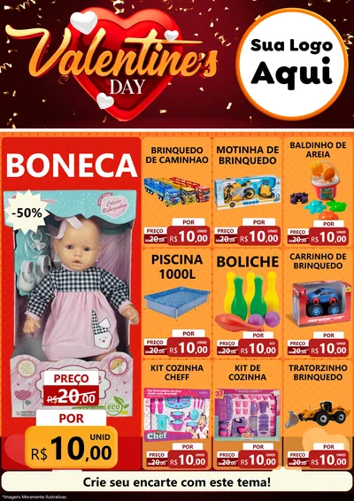 Modelo de Encarte para Encarte A4 Vertical com o tema Valentine's Day para Brinquedos