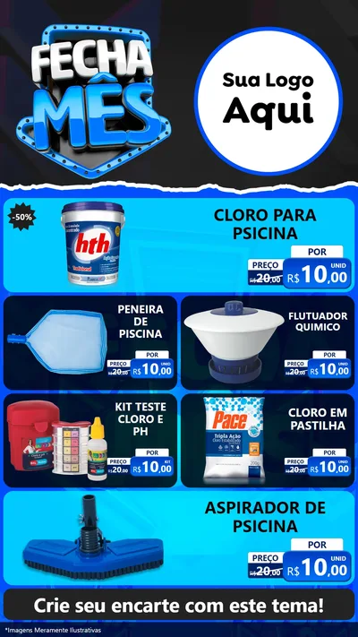 Modelo de TV para TV Vertical com o tema Fecha Mês para Produtos para Piscina