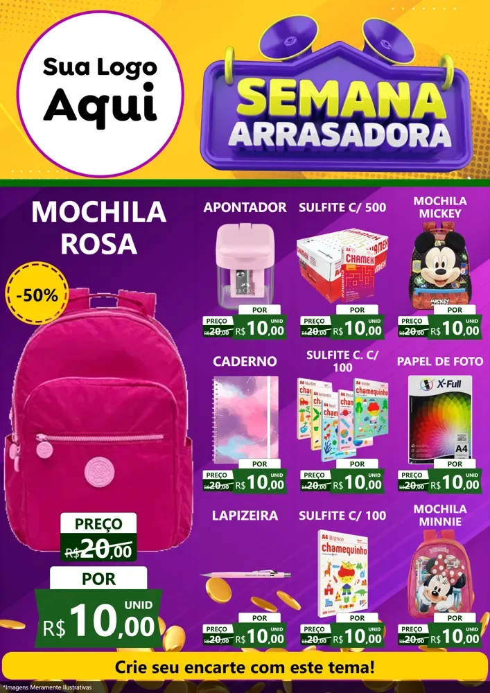 Modelo de Encarte para Encarte A4 Vertical com o tema Semana Arrasadora para Papelaria