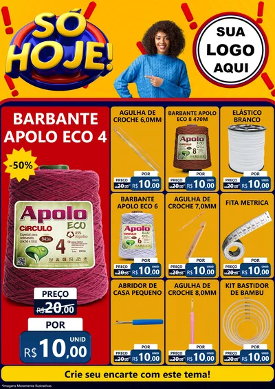 Modelo de Encarte para Encarte A4 Vertical com o tema Só Hoje! para Armarinho e Aviamentos