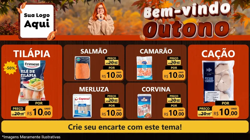 Modelo de TV para TV Horizontal com o tema Bem-vindo Outono para Peixaria