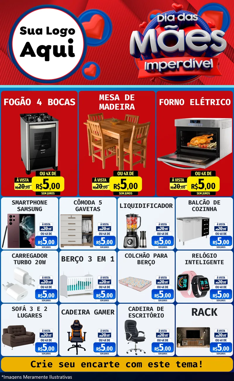 Modelo de Encarte para Encarte Grande com o tema Dia Das Mães Imperdível para Móveis e Eletro