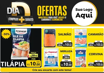 Modelo de Encarte para Encarte A4 Horizontal com o tema Dia D Mais Economia para Peixaria