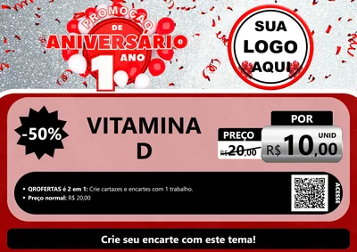 Modelo de Cartaz para Cartaz A4 Horizontal com o tema Promoção de Aniversário - 1 Ano para Farmácia
