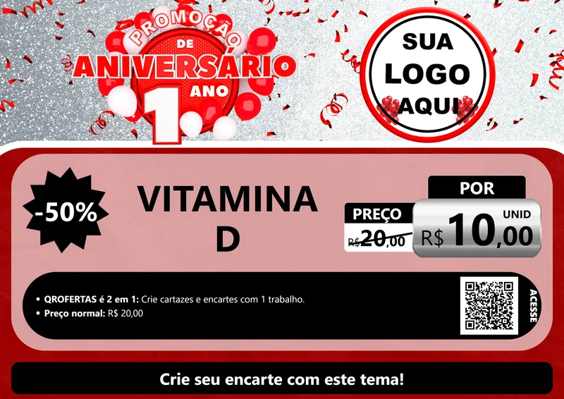 Modelo de Cartaz para Cartaz A4 Horizontal com o tema Promoção de Aniversário - 1 Ano para Farmácia