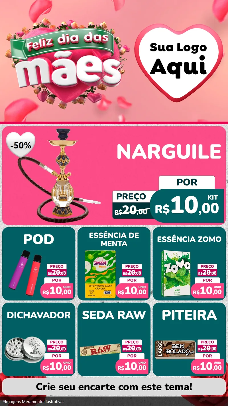 Modelo de Rede Social para Stories com o tema Feliz Dia das Mães para Tabacaria
