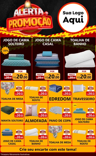 Modelo de Encarte para Encarte Grande com o tema Alerta de Promoção para Cama, Mesa e Banho