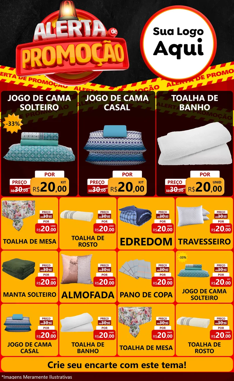 Modelo de Encarte para Encarte Grande com o tema Alerta de Promoção para Cama, Mesa e Banho