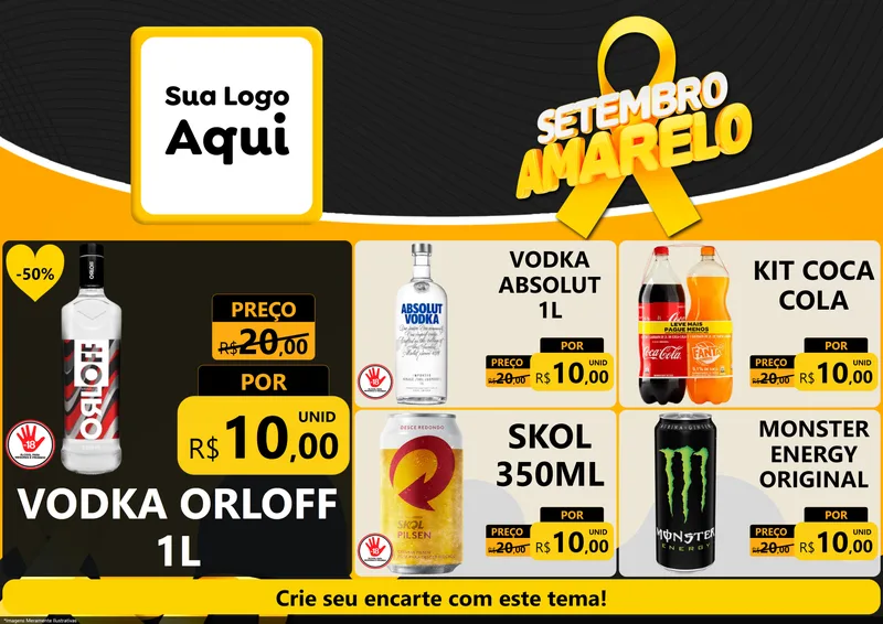 Modelo de Encarte para Encarte A4 Horizontal com o tema Setembro Amarelo para Distribuidora de bebidas