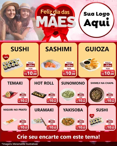 Modelo de Rede Social para Feed Instagram com o tema Feliz Dia Das Mães para Comida japonesa