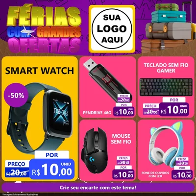 Modelo de Rede Social para Feed Facebook com o tema Férias com Grandes Ofertas para Informática