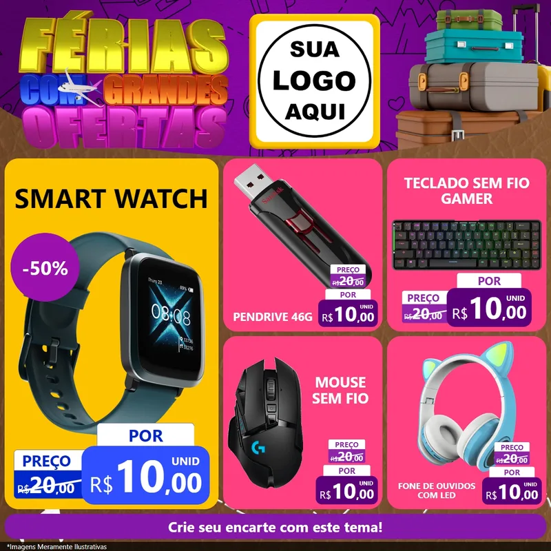 Modelo de Rede Social para Feed Facebook com o tema Férias com Grandes Ofertas para Informática