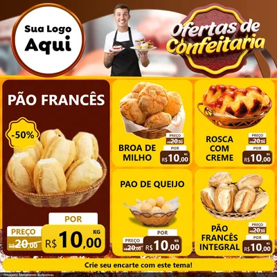 Modelo de Rede Social para Feed Facebook com o tema Ofertas de Confeitaria para Padaria