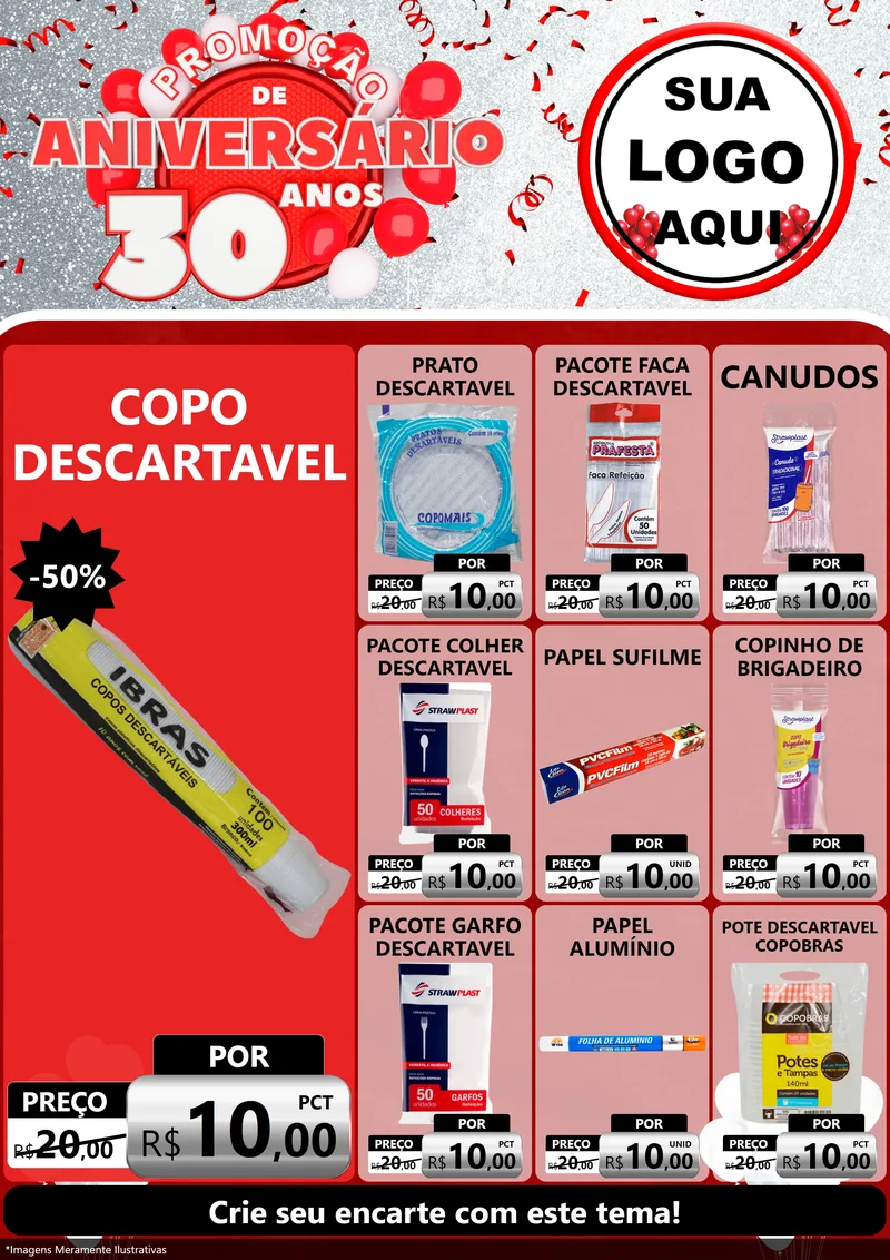 Modelo de Encarte para Encarte A4 Vertical com o tema Promoção de Aniversário - 30 Anos para Embalagens
