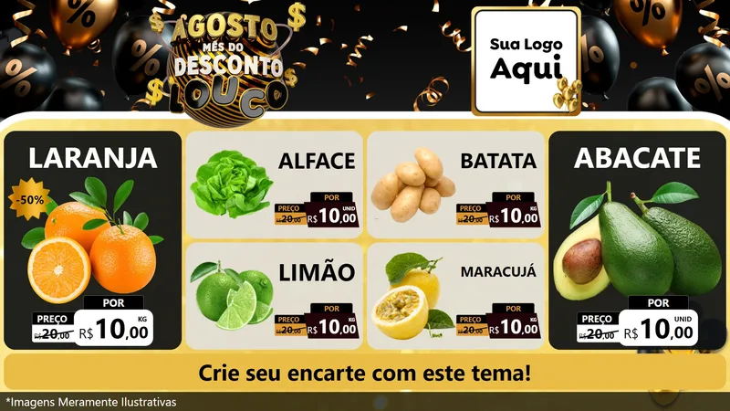 Modelo de TV para TV Horizontal com o tema Agosto Mês do Desconto Louco para Hortifrúti