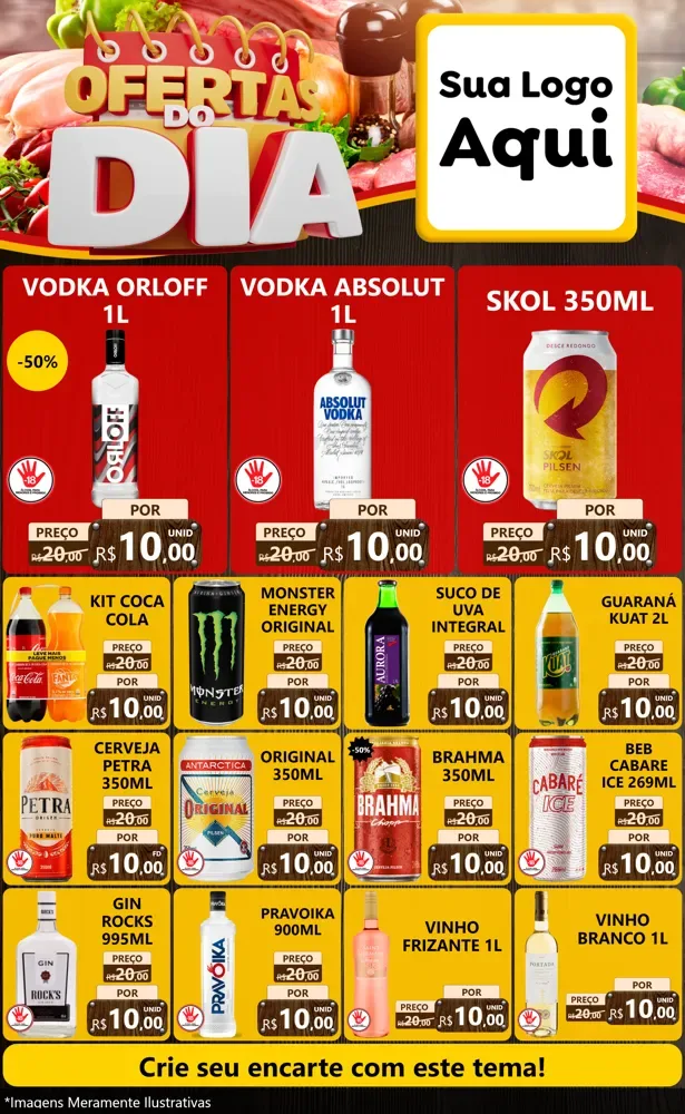 Modelo de Encarte para Encarte Grande com o tema Ofertas do Dia para Distribuidora de bebidas
