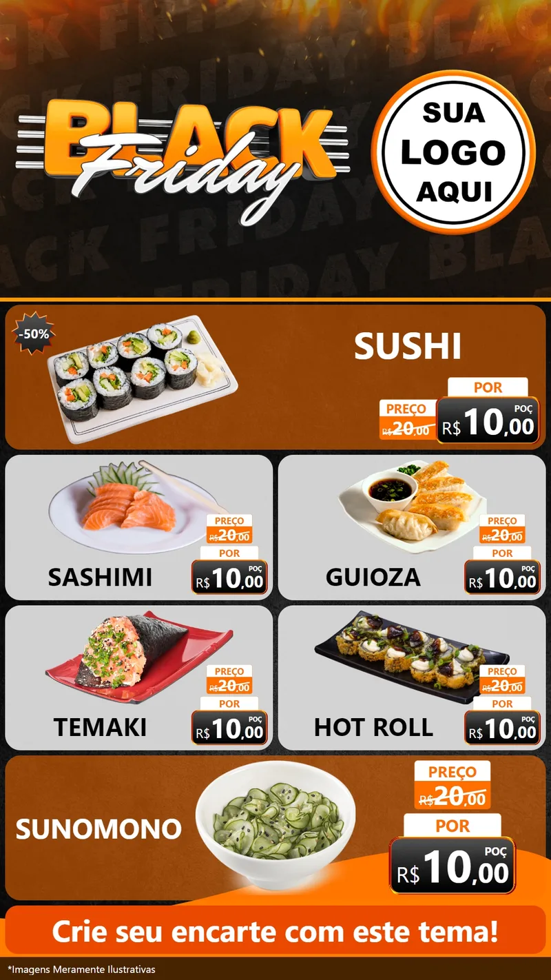 Modelo de TV para TV Vertical com o tema Black Friday para Comida japonesa