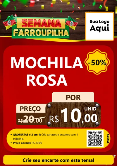 Modelo de Cartaz para Cartaz A4 Vertical com o tema Semana Farroupilha para Papelaria