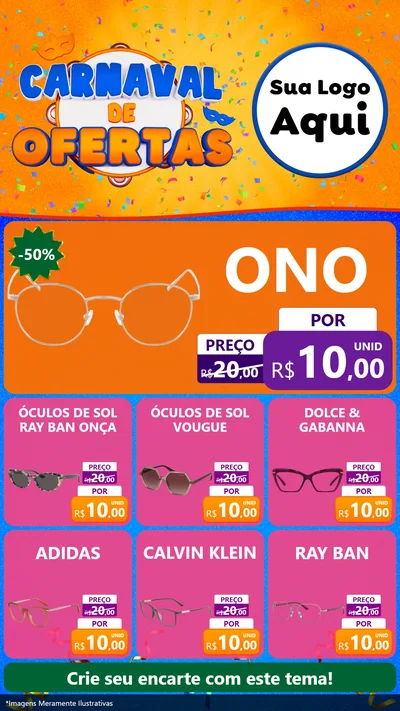Modelo de Rede Social para Stories com o tema Carnaval de Ofertas para Óticas
