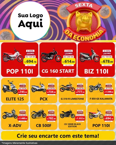 Modelo de Rede Social para Feed Instagram com o tema Sexta da Economia para Concessionaria de Motos