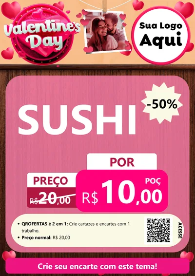Modelo de Cartaz para Cartaz A4 Vertical com o tema Valentine's Day para Comida japonesa