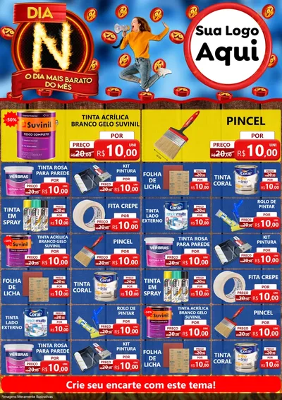 Modelo de Encarte para Encarte A4 Vertical com o tema Dia N - O Dia Mais Barato Do Mês para Tintas e Ferramentas