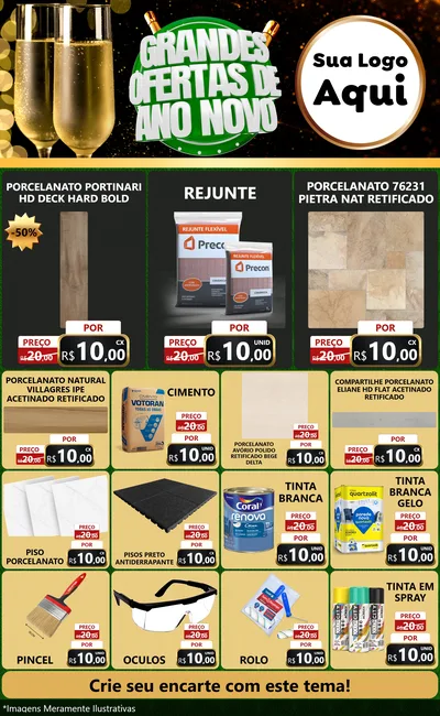 Modelo de Encarte para Encarte Grande com o tema Grandes Ofertas de Ano Novo para Pisos e revestimentos