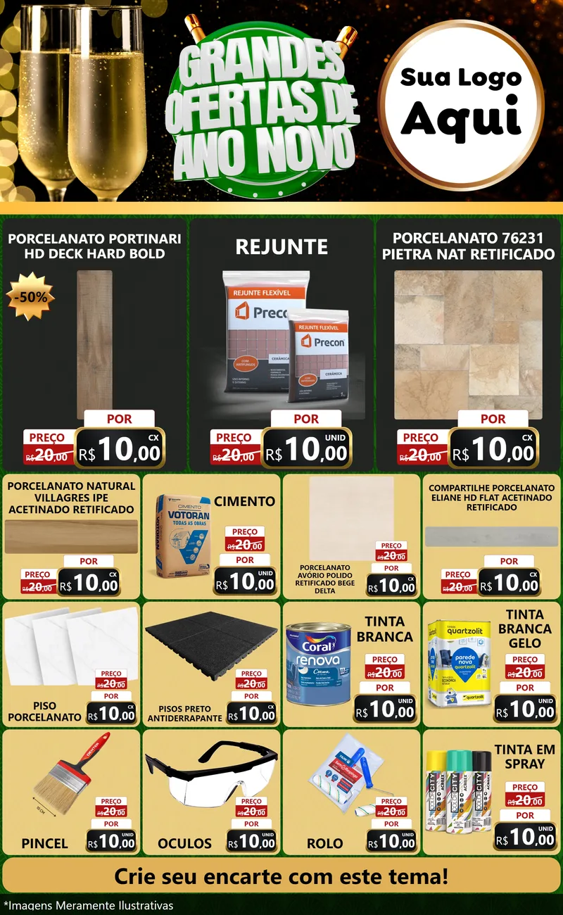 Modelo de Encarte para Encarte Grande com o tema Grandes Ofertas de Ano Novo para Pisos e revestimentos