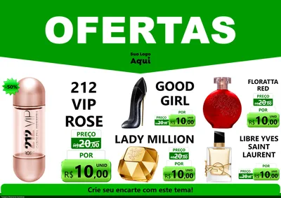 Modelo de Encarte para Encarte A4 Horizontal com o tema Ofertas Verde Cartaz para Perfumes