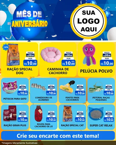 Modelo de Rede Social para Feed Instagram com o tema Mês de Aniversário para Pet Shop