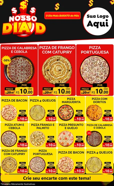 Modelo de Encarte para Encarte Grande com o tema Nosso Dia D para Pizzaria