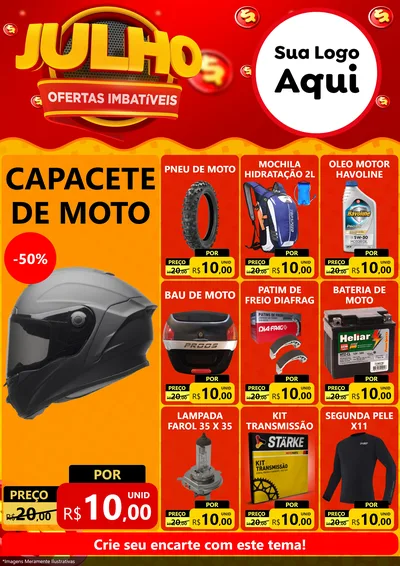 Modelo de Encarte para Encarte A4 Vertical com o tema Julho Ofertas Imbatíveis para Moto peças