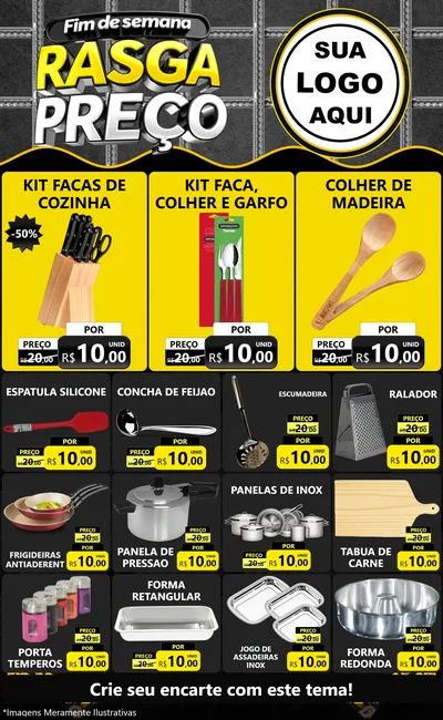 Modelo de Encarte para Encarte Grande com o tema Fim de Semana Rasga Preço para Utilidades Domésticas