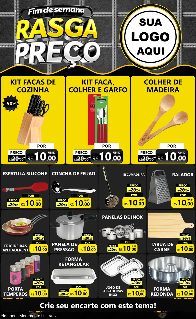 Modelo de Encarte para Encarte Grande com o tema Fim de Semana Rasga Preço para Utilidades Domésticas