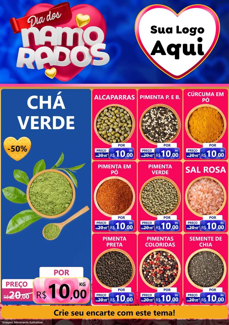 Modelo de Encarte para Encarte A4 Vertical com o tema Dia dos namorados para Produtos Naturais