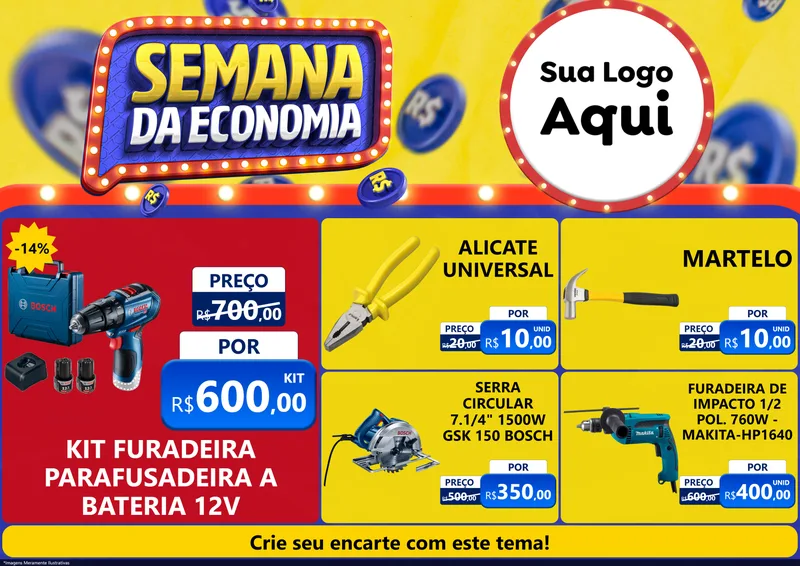 Modelo de Encarte para Encarte A4 Horizontal com o tema Semana da Economia para Maquinas e Ferramentas