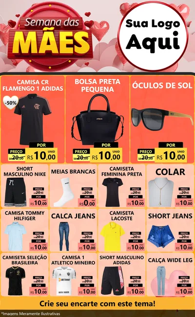 Modelo de Encarte para Encarte Grande com o tema Semana das Mães para Roupas e acessórios