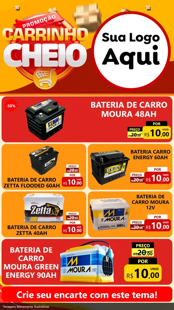Modelo de TV para TV Vertical com o tema Promoção carrinho cheio para Baterias Elétricas