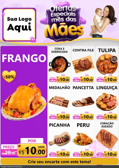Modelo de Encarte para Encarte A4 Vertical com o tema Ofertas Especiais - Mês das Mães para Assados